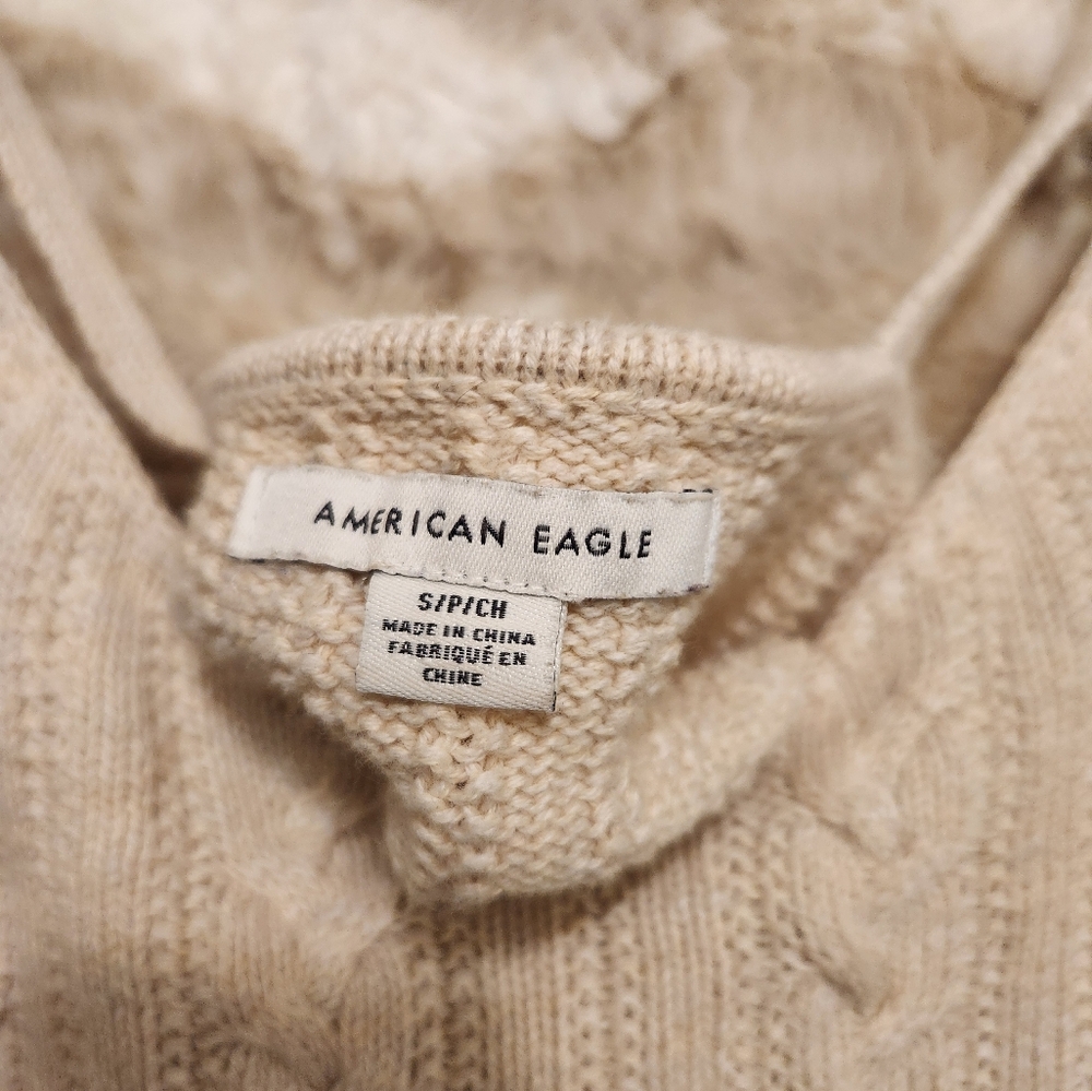 American Eagle Outfitters Cream Ribbed Crop Tank Top, Size S - Picture 3 of 4